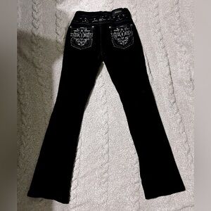 Black juniors bell-bottom jeans, size 1, rhinestone, sexy couture name brand